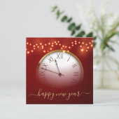 Cartes Pour Fêtes Annuelles Red and Gold New Year’s Card with Midnight Clock (Debout devant)