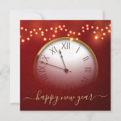 Cartes Pour Fêtes Annuelles Red and Gold New Year’s Card with Midnight Clock (Devant)