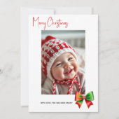 Cartes Pour Fêtes Annuelles Red and green bow Merry Christmas photo (Devant)