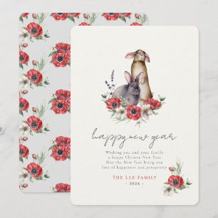 Cartes Pour Fêtes Annuelles Red Anemone Bunnies Année du lapin Nouvel An