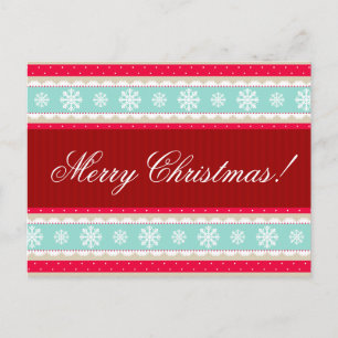 Cartes Pour Fêtes Annuelles Red Aqua Snowflakes Motif "Joyeux Noël"