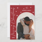 Cartes Pour Fêtes Annuelles Red Arch Modern Script 2 Photo Joyeux Noël (Devant)