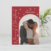 Cartes Pour Fêtes Annuelles Red Arch Modern Script 2 Photo Joyeux Noël (Debout devant)