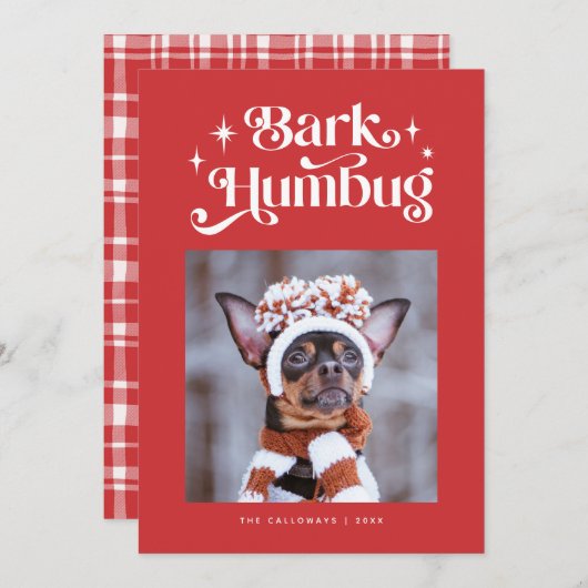 Cartes Pour Fêtes Annuelles Red BARK HUMBUG Funny Chien Photo Noël (Devant / Derrière)