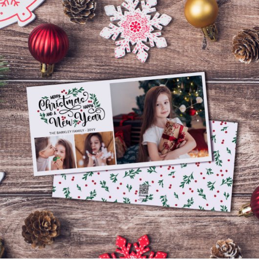 Cartes Pour Fêtes Annuelles Red Berries 3 Photo Joyeux Noël Bonne année