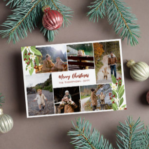Cartes Pour Fêtes Annuelles Red Berries Green Photo Collage Joyeux Noël