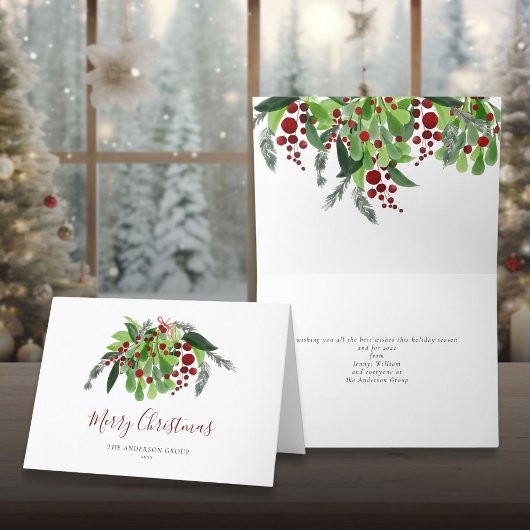 Cartes Pour Fêtes Annuelles Red Berries Greenery Entreprise Noël
