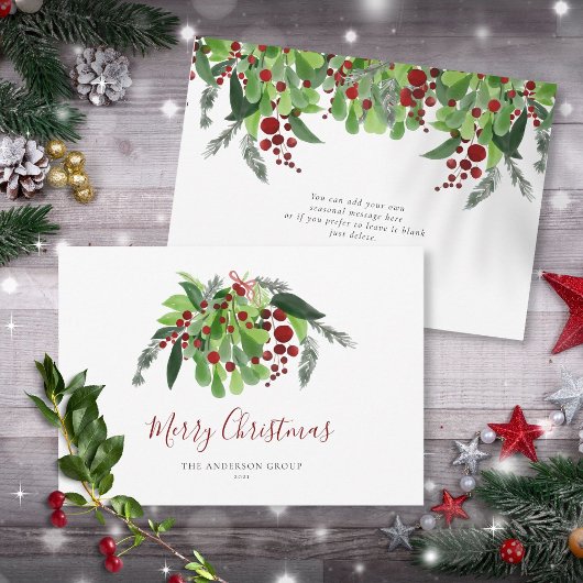 Cartes Pour Fêtes Annuelles Red Berries Greenery Entreprise Noël