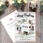 Cartes Pour Fêtes Annuelles Red Berry Christmas Wreath 5 Photo Grey<br><div class="desc">Un design festif de carte de vacances qui comprend cinq de vos photos préférées arrangées au-dessus d'une couronne rond de verdure vert feuillage agrémentée de baies rouges sur un arrière - plan blanc de fermier en bois. Un an apparaît dans le centre en écriture manuscrite. Et ci-dessus se lit "Joyeux...</div>