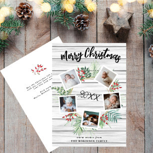 Cartes Pour Fêtes Annuelles Red Berry Christmas Wreath 5 Photo Grey