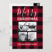 Cartes Pour Fêtes Annuelles Red Black Buffalo Check Joyeux Noël Photo (Devant / Derrière)