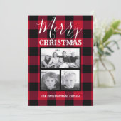 Cartes Pour Fêtes Annuelles Red Black Buffalo Check Joyeux Noël Photo (Debout devant)