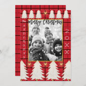 Cartes Pour Fêtes Annuelles Red Black Plaid & White Trees Rustic Holiday Photo (Devant / Derrière)