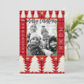 Cartes Pour Fêtes Annuelles Red Black Plaid & White Trees Rustic Holiday Photo (Debout devant)