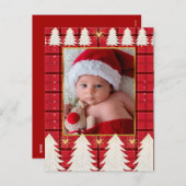 Cartes Pour Fêtes Annuelles Red Black Plaid & White Trees Rustic Holiday Photo (Devant / Derrière)
