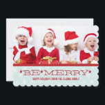 CARTES POUR FÊTES ANNUELLES RED BLUE, BE MERRY | HOLIDAY PHOTO CARD<br><div class="desc">RED, BLUE AND WHITE, BE MERRY HOLIDAY PHOTO CARD. ELKE CLARKE© FOR MONOGRAM GALLERY. Send out your Christmas greetings to your friends and family using this fun, contemporary holiday card with photo. "BE MERRY". The light blue snowflake background pattern adds a touch of whimsy to your personalized red and blue...</div>