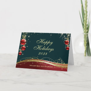 Cartes Pour Fêtes Annuelles Red Blue Gold Christmas Ball Salutation d'entrepri