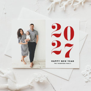 Cartes Pour Fêtes Annuelles Red Bold Typography 2022 Photo Happy New Year
