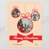 Cartes Pour Fêtes Annuelles Red Bow Christmas Ball Three Photos (Devant / Derrière)