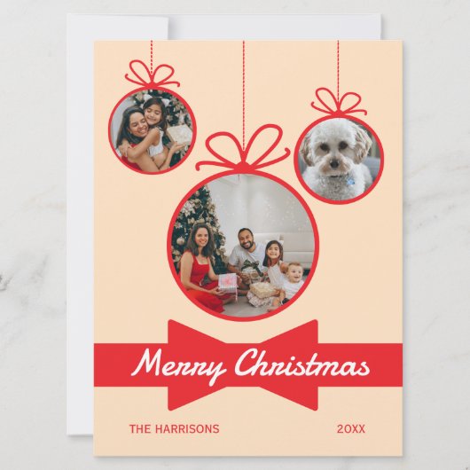 Cartes Pour Fêtes Annuelles Red Bow Christmas Ball Three Photos (Devant)
