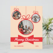 Cartes Pour Fêtes Annuelles Red Bow Christmas Ball Three Photos (Debout devant)