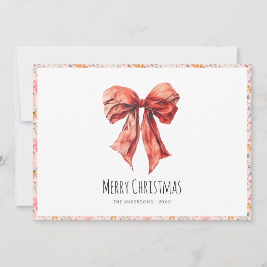 Cartes Pour Fêtes Annuelles Red Bow Coquette Élégant Noël Floral (Devant)