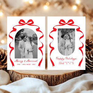 Cartes Pour Fêtes Annuelles Red Bow Photo Merry & Married Christmas Arche