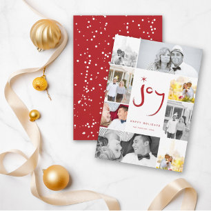 Cartes Pour Fêtes Annuelles Red Brused Joy Calligraphy Star 8 Photo Collage