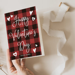 Cartes Pour Fêtes Annuelles Red Buffalo Plaid and Hearts Joyeux Valentines Day