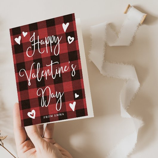 Cartes Pour Fêtes Annuelles Red Buffalo Plaid and Hearts Joyeux Valentines Day