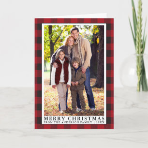 Cartes Pour Fêtes Annuelles Red Buffalo Plaid Famille de Noël Plier Photo