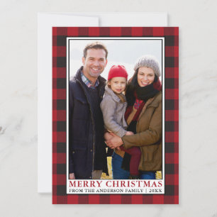 Cartes Pour Fêtes Annuelles Red Buffalo Plaid Family encadré photo Noël