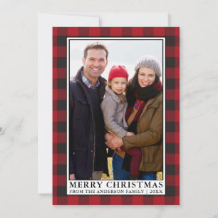 Cartes Pour Fêtes Annuelles Red Buffalo Plaid Family Photo Noël