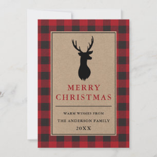 Cartes Pour Fêtes Annuelles Red Buffalo Plaid Joyeux Noël Deer Kraft