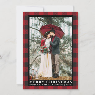 Cartes Pour Fêtes Annuelles Red Buffalo Plaid Mariage Photo Joyeux Noël