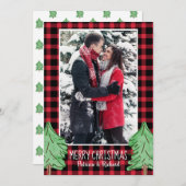 Cartes Pour Fêtes Annuelles Red Buffalo Plaid Pine Tree Joyeux Noël Photo (Devant / Derrière)