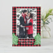 Cartes Pour Fêtes Annuelles Red Buffalo Plaid Pine Tree Joyeux Noël Photo (Debout devant)