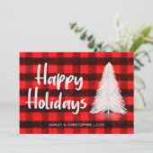 Cartes Pour Fêtes Annuelles Red Buffalo Plaid Rustic Tree tendance Happy (Debout devant)