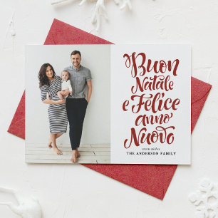 Cartes Pour Fêtes Annuelles Red Buon Natale e Felice Anno Nuovo Script Photo