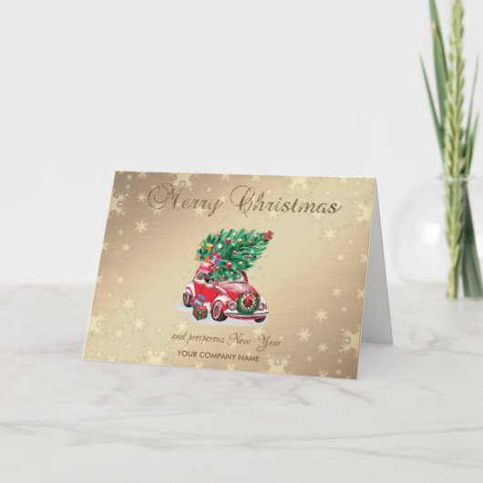 Cartes Pour Fêtes Annuelles Red Car Pine Tree Présente Joyeux voeux de Noël (Devant)