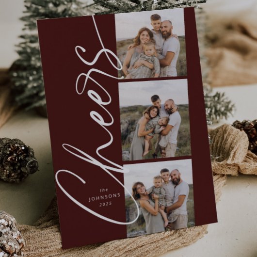 Cartes Pour Fêtes Annuelles Red Cheers minimal moderne élégant Script Noël