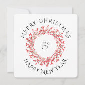 Cartes Pour Fêtes Annuelles Red Christmas Berry Wreath & Holiday Photo (Devant)
