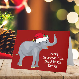 Cartes Pour Fêtes Annuelles Red Christmas Elephant mignon Enfants personnalisé