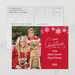 Cartes Pour Fêtes Annuelles Red Christmas Family Photo Pets Message