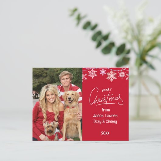 Cartes Pour Fêtes Annuelles Red Christmas Family Photo Pets Message (Debout devant)