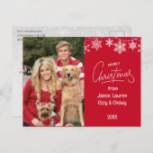 Cartes Pour Fêtes Annuelles Red Christmas Family Photo Pets Message (Devant / Derrière)