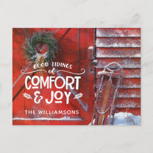 Cartes Pour Fêtes Annuelles Red Christmas Grange Country Script Confort et joi