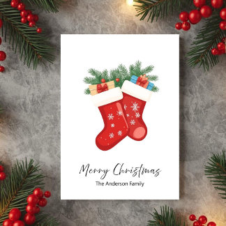 Cartes Pour Fêtes Annuelles Red Christmas Socks Holiday Greeting Card
