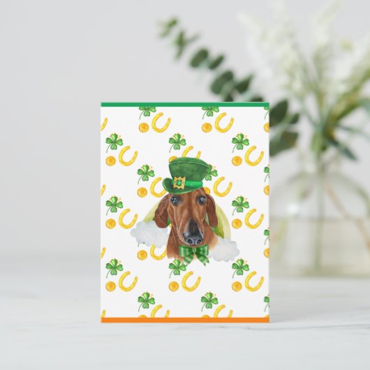 Cartes Pour Fêtes Annuelles Red Dachshund Shamrock St. Patricks Day (Debout devant)