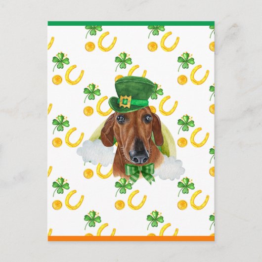 Cartes Pour Fêtes Annuelles Red Dachshund Shamrock St. Patricks Day (Devant)